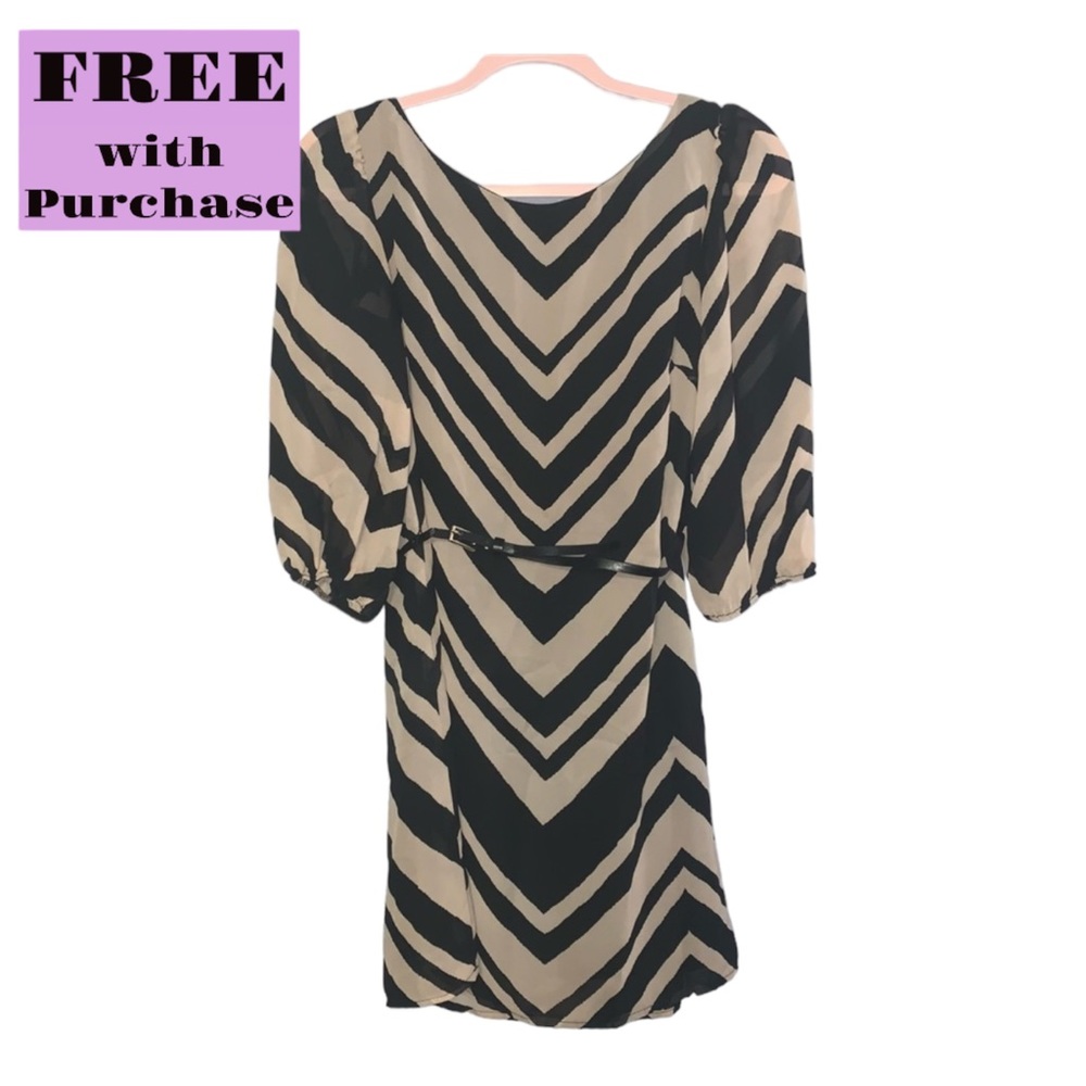 Teeze Me Chevron 3/4 sleeve Belted Dress
